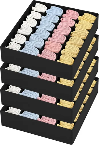 Vista 37 de Joyoldelf Organizador de cajones para calcetines, organizador de ropa interior, organizador de 16 celdas de tela, cajas de almacenamiento para Beige