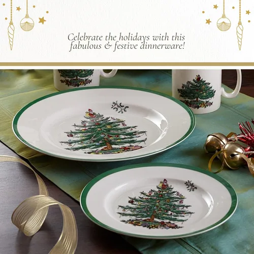 Vista 12 de Vajilla Spode, diseño de árbol de Navidad, Blancuzco