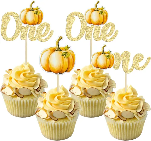 Vista 23 de 24 adornos de calabaza para cupcakes con purpurina para otoño, hojas, flores, calabaza, cupcakes, decoración de pasteles para Halloween, decoración