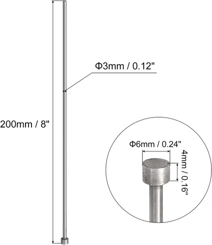 Vista 2 de uxcell Pasadores eyectores rectos, 0.118 in (1/8 ") de diámetro. Punzón de punta redonda de acero 65Mn 200 mm (8") de largo para mantenimiento