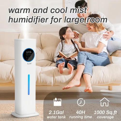 Vista 2 de LACIDOLL Humidificadores de niebla fría y cálida para dormitorio, habitación grande, humidificador silencioso de 2.1 galones para el hogar de hasta