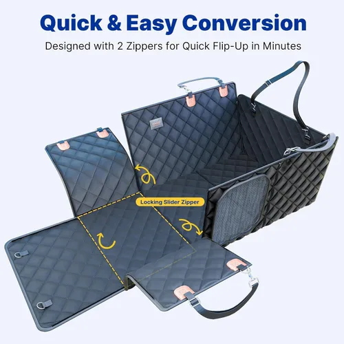 Vista 9 de Extensor de asiento trasero convertible para perros, plegable de 400 libras, funda de asiento de automóvil para perro con parte inferior dura