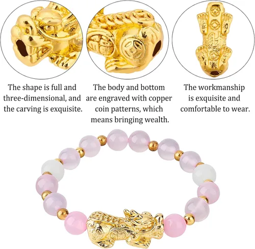 Vista 4 de BENECREAT 18 cuentas espaciadoras chapadas en oro de 24 quilates, 3D de metal chino Fengshui cuentas de la suerte para collares, pulseras, llaveros