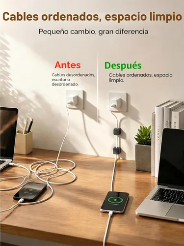 Vista 8 de Paquete de 8 Organizadores de Cables con Soporte, Costop Fuerte Adhesivo Magnético para Gestión de Cables de Escritorio, Fácil de Abrir, Organiza