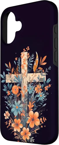 Vista 2 de Boho Floral Christian Cross Jesus God Wild Flower Women Case for iPhone 16