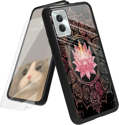 Vista 114 de Funda para Motorola Moto G Play 4G 2024 con protector de pantalla, parte trasera de vidrio templado + funda de silicona suave TPU absorción