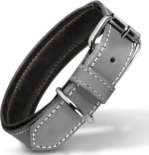 Vista 23 de Filbert Collar de cuero para perro, collar de cuero genuino para perros pequeños, acolchado de lujo, fuerte, ajustable para todas las razas, hebilla