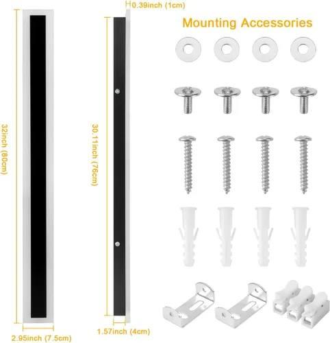 Vista 5 de Paquete de 2 luces de pared para exteriores de 32 pulgadas, 24 W, IP65, acrílico esmerilado, lámpara de pared, moderna, rectangular, color negro