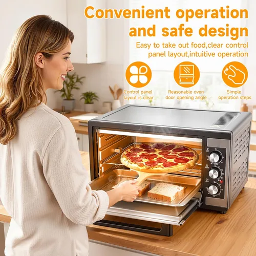 Vista 3 de Horno tostador de convección grande de 46L, horno de encimera de cocina 9 en 1 con tostado crujiente, deshidratar, asador, incluye 6 accesorios