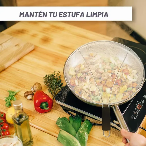 Vista 5 de Pantalla contra salpicaduras para cocinar, protector de salpicaduras de grasa de acero inoxidable para sartén, tapas de malla ultra fina, juego de 3
