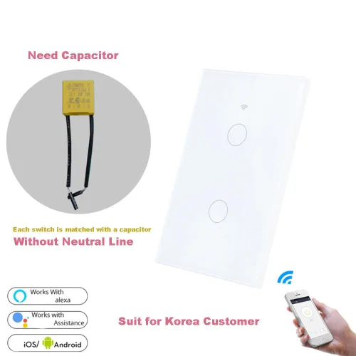 Vista 3 de Tuya WiFi Smart Wall Light Switch Pantalla de cristal Panel de sensor táctil Control eléctrico inalámbrico por control de voz Negro 1 banda