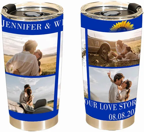 Vista 4 de Vaso de café personalizado con imágenes para papá y mamá, taza de viaje aislada de acero inoxidable con foto personalizada, taza de texto
