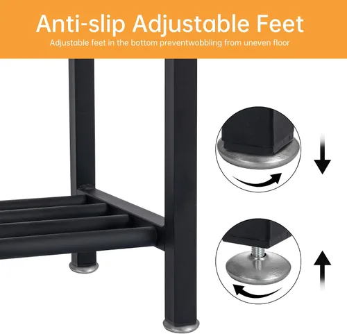 Vista 9 de Acovy Mesa consola industrial de madera maciza, mesa de entrada de 2 niveles con estantes de almacenamiento, mesa de sofá estrecha para sala