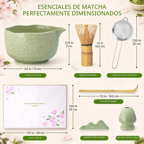 Vista 2 de ALBISS Juego de batidor de matcha, kit de cerámica de matcha de 7 piezas Verde
