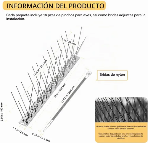 Vista 5 de OFFO Púas para pájaros, púas de paloma de acero inoxidable 304 premontadas para exterior, cubren 10.8 pies, fácil instalación para techo, balcón