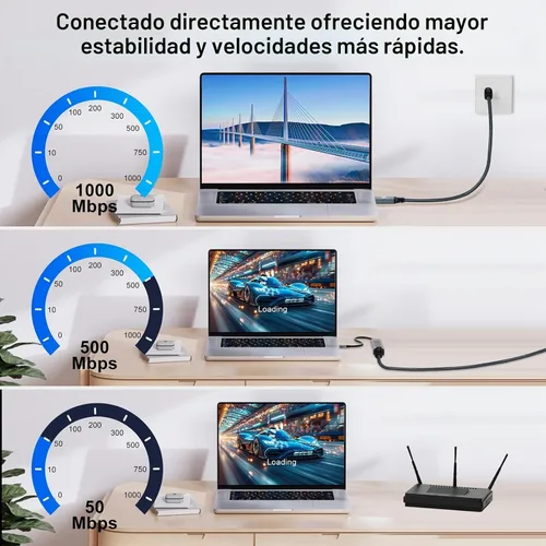 Vista 6 de Cable USB a Ethernet de 3.3 pies, Cable USB 3.0 A a RJ45 macho conectado directamente a la red LAN Gigabit, compatible con laptop, PC, MacBook
