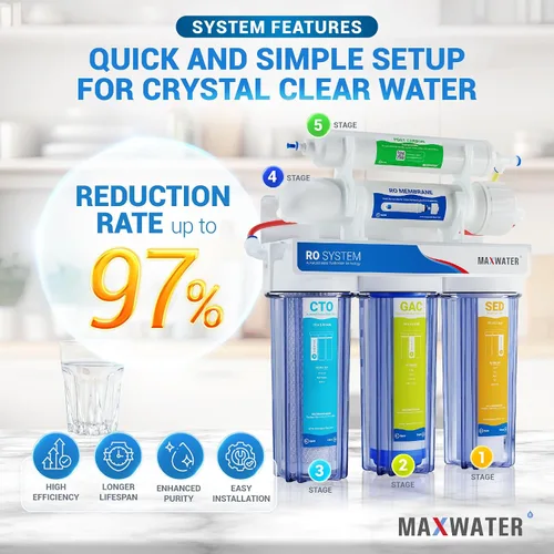 Vista 4 de Max Water 5 etapas 50 GPD (Galones Por Día) Sistema estándar de filtración de agua RO (Ósmosis Inversa) - Instalación bajo el fregadero/montaje
