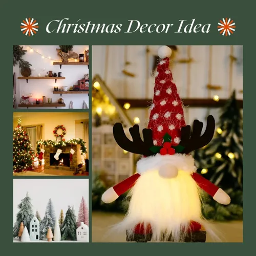 Vista 4 de Gnomo iluminado de Navidad, regalo navideño de elfo hecho a mano, funciona con pilas, adornos de Navidad de mesa de invierno.
