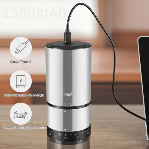 Vista 7 de Mongdio Molinillo de Granos de Café Eléctrico Portátil con 38 Configuraciones Ajustables, Molinillo de Café Eléctrico de Rebaba con Núcleo de Acero
