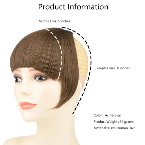 Vista 2 de Extensiones de cabello con clip, de cara frontal plana, flequillo, con sienes, piezas de pelo sintético para mujer