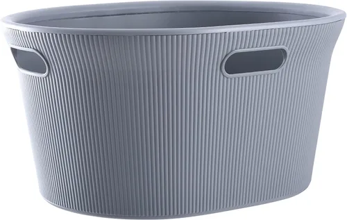 Vista 43 de Superio Colección acanalada - Cesto decorativo de plástico para ropa sucia con tapa y asas recortadas, azul (1 paquete) Organizador de cesta