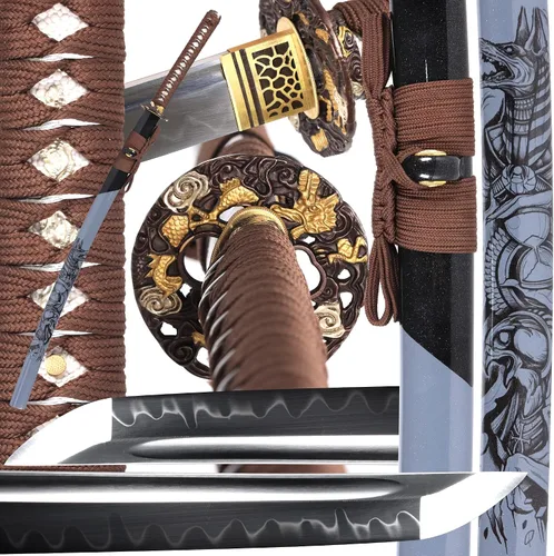 Vista 14 de entez Handcrafted Samurai Katana - Premium Damascus/T10 Clay Tempered Blades - Sharp Functional Japanese Swords, Full Tang