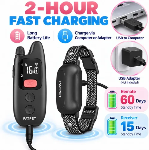 Vista 7 de PATPET Collar de entrenamiento para perros con control remoto, IPX7 impermeable, collar de choque para perros, 3 modos de entrenamiento, vibración