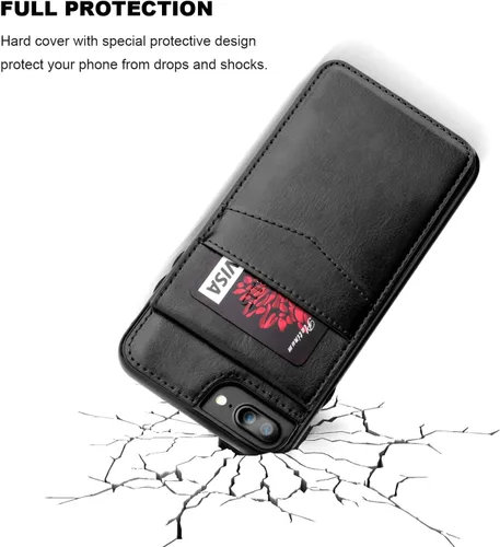 Vista 6 de KIHUWEY Funda tipo cartera para iPhone 7/8 Plus con tarjetero de crédito, cierre magnético de cuero de primera calidad, resistente funda protectora