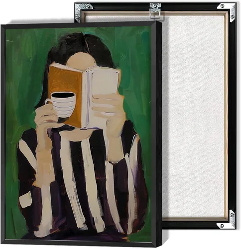 Vista 14 de Póster de libro de lectura de mujer vintage, verde esmeralda, arte de pared, abstracto, moderno, femenino, estético, impresiones, pintura para sala