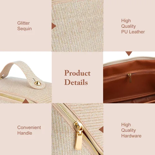 Vista 3 de KEYPOWER Bolsa de cosméticos de lentejuelas con purpurina de gran capacidad, bolsa de maquillaje de viaje, bolsa de aseo portátil brillante