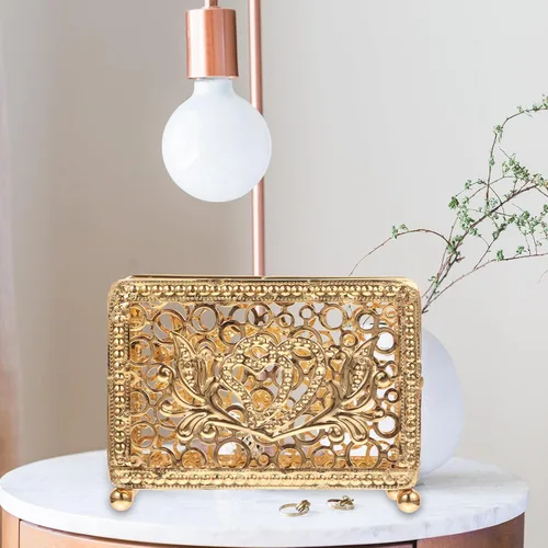 Vista 7 de Hemobllo Retro Metal Napkin Holder Gold Rectangular Freestanding Napkin Stand Decorative Tissue Rack for Kitchen Dining Table Farmhouse
