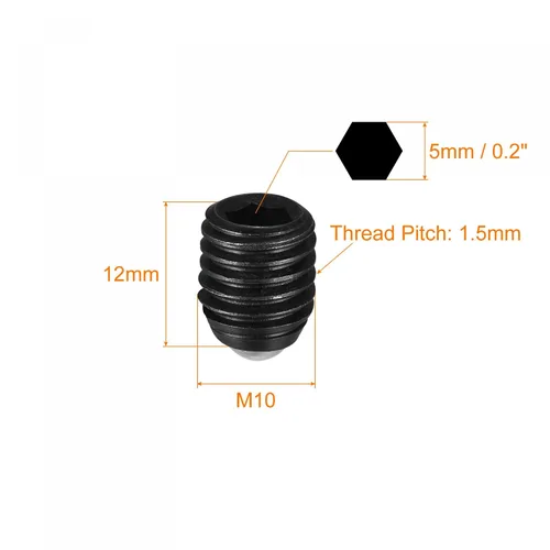 Vista 2 de uxcell Tornillos de fijación de punto de bola, 5pcs M10 x 0.472 in de acero de alto carbono Métrico Spring Hex Socket Grub Tornillo