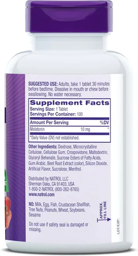 Vista 8 de Natrol Melatonina de disolución rápida de 10 mg, suplementos de melatonina para un sueño reparador, apoyo para el sueño para adultos, 100 tabletas