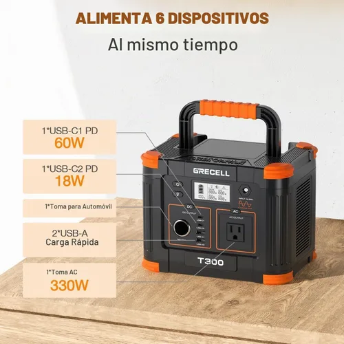 Vista 2 de GRECELL Estación de energía portátil 330W, 230.88Wh generador solar Verde