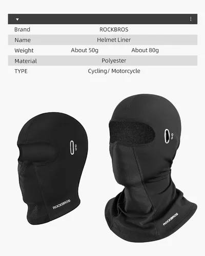 Vista 7 de ROCKBROS Forro para casco con agujeros para gafas, gorro térmico para debajo del casco, gorro para motocicleta, casco de bicicleta