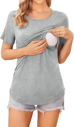 Vista 4 de Ekouaer Camisetas de lactancia de manga corta para mujer, de doble capa, tallas S-XXL