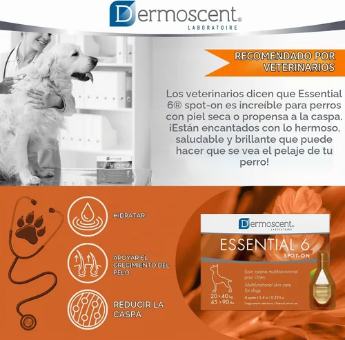 Vista 7 de Dermoscent Essential 6 spot-on - Cuidado de la piel para perros con caspa y alivio de alergias con aceite de vitamina E - Antipicazón para perros