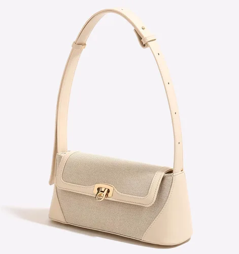 Vista 2 de Bolso de mano pequeño para mujer, de piel sintética, de lona, con cierre de hebilla