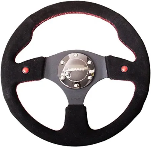 Vista 4 de NRG Innovations NRG-RST-007R Volante Reforzado - Volante deportivo de 12.598 in con/Botón de bocina dual/Placa cromada/Cuero, Radios dobles