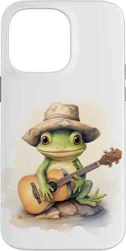 Vista 22 de Cute Little Green Frog Playing Guitar Case for iPhone 16