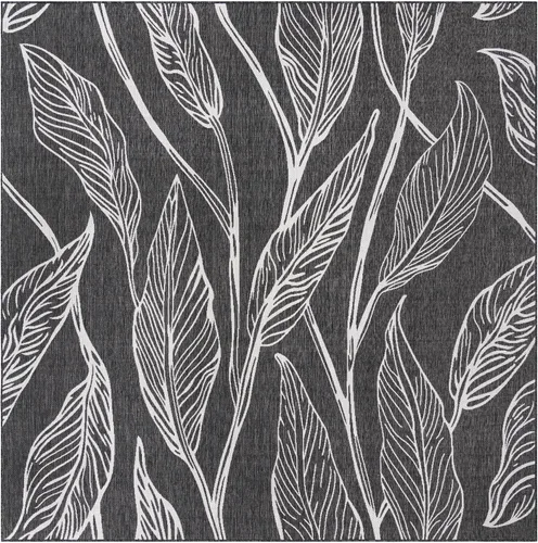 Vista 19 de Unique Loom Outdoor Botanical Collection Alfombra de área - Hoja (1.6 m x 2.4 m Rectangular, Carbón Marfil)