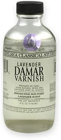 Vista 4 de Chelsea Classical Studio Barniz de retoque de lavanda, utilizado para la protección de obras de arte al óleo y transpirabilidad, botella de 2 onzas