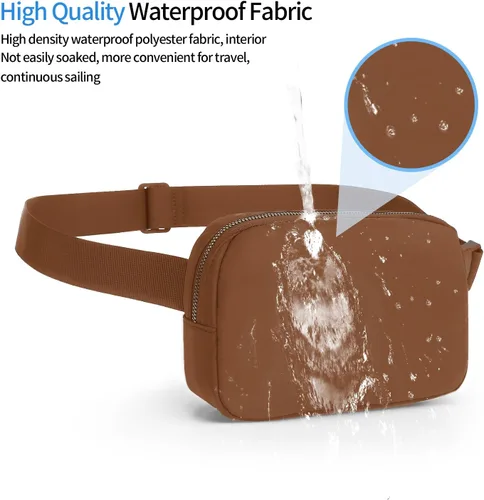 Vista 5 de Riñoneras cruzadas impermeables para niños y mujeres, bolsos de cinturón de moda con correas ajustables, Marrón, Talla única