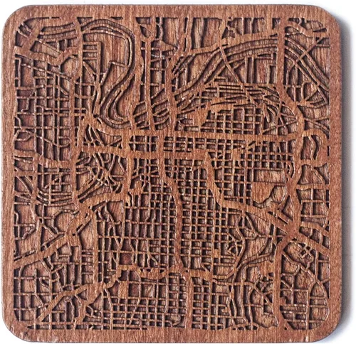 Vista 12 de Posavasos Amsterdam Map by O3 Design Studio, 1 pieza, posavasos de madera Sapele con mapa de la ciudad, hecho a mano, varias ciudades opcionales