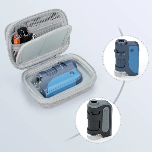 Vista 2 de Funda de viaje para microscopio de bolsillo LED Carson MicroBrite Plus 60x-120x Estuche de transporte portátil duro bolsa gris