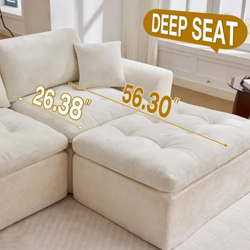 Vista 4 de Sofá modular de nube de 110 pulgadas para sala de estar, sofá modular tapizado en forma de L con otomana móvil, sofá de espuma de asiento profundo