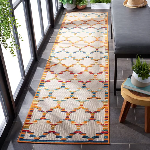 Vista 22 de SAFAVIEH Alfombra lavable para exteriores, colección Cabaña, 2'2" x 5', azul y gris, no desprende pelusa y fácil de limpiar, entrada puerta