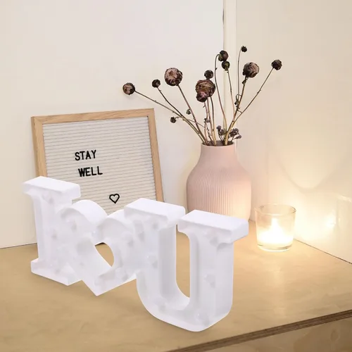 Vista 7 de Uonlytech Letrero con luces LED románticas con diseño de letras, funciona con pilas, lámpara decorativa con texto en inglés "I Love You