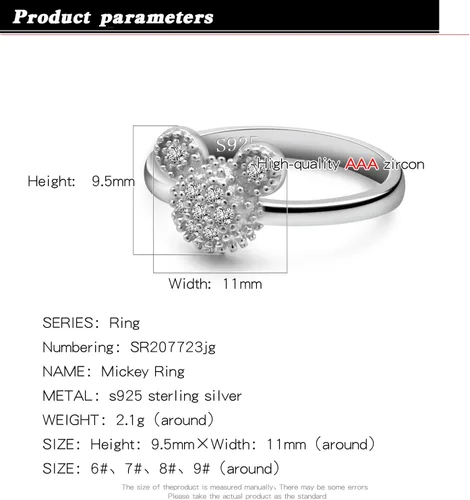 Vista 2 de H&Beautimer Anillos de plata de ley 925 para mujer, bonitos anillos de diseño de Mickey, joyería fina para mujeres y niñas, anillos de boda AAA CZ