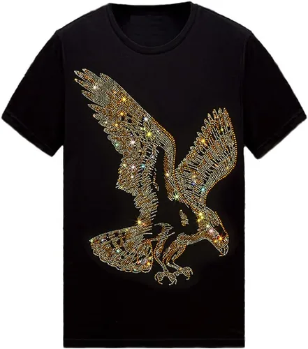 Vista 30 de HZCX FASHION Camiseta con strass brillante para Hombres y Mujeres, manga corta, con pedrería, para festivales de rock, con gemas, de algodón
